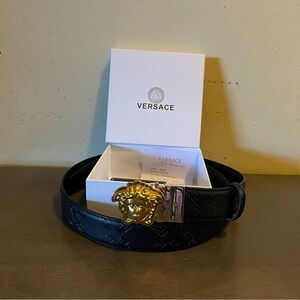 Versace Men's Belt with Gold Medusa Buckle